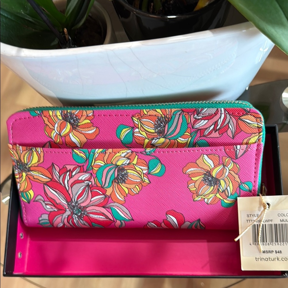 Trina Turk Pink and Orange Wallet Vibrant Floral Design